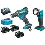 Makita DDF482RFJ1 - Akumulátorová vrtačka, šroubovák, Li-on 18V, 3x akumulátor 3,0Ah, svítilna